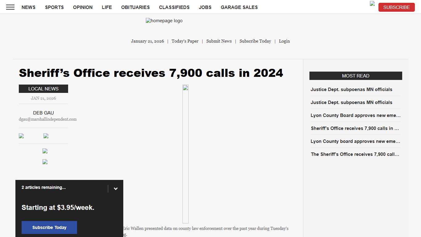Sheriff’s Office receives 7,900 calls in 2024 News, Sports, Jobs - Marshall Independent